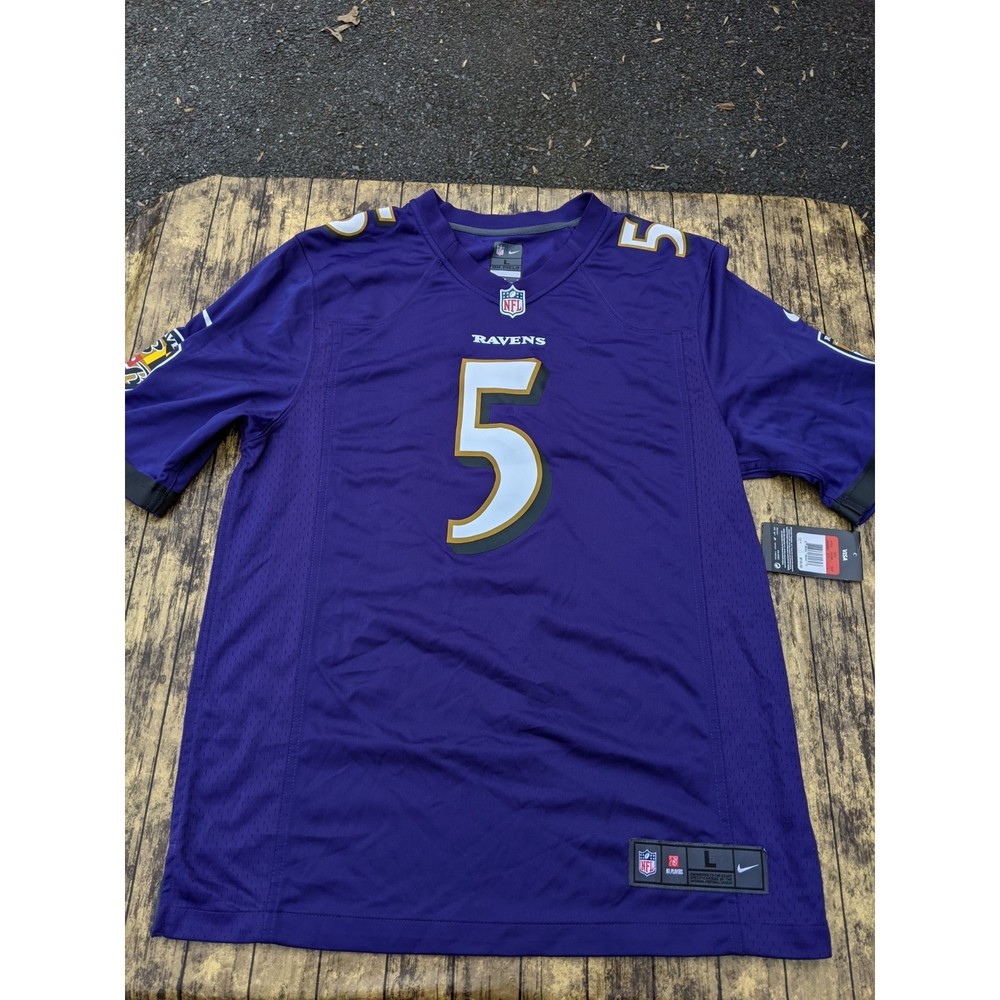 NWT NEW! Nike Baltimore Ravens #5 Joe Flacco Purple On Field Football Jersey L